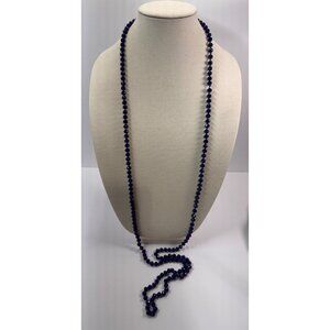Vintage Faceted Blue Glass Bead Necklace - Hand Knotted - 60.5” Long